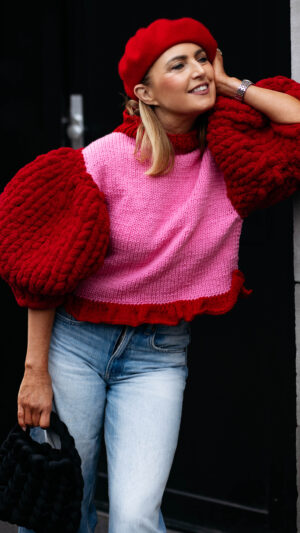 Hand-Knitted Statement Sweater with Ultra-Voluminous Sleeves